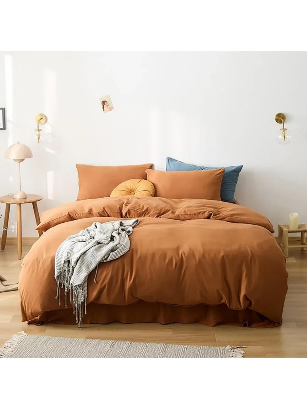 Cozy Pumpkin Comforter Set - Cal King Rust Burnt Orange Solid Color Bedding